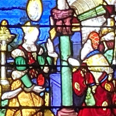 Verrière de la Vie de la Vierge. La sibylle prédit à Auguste la venue du Messie (Châlons, église Notre-Dame en Vaux)