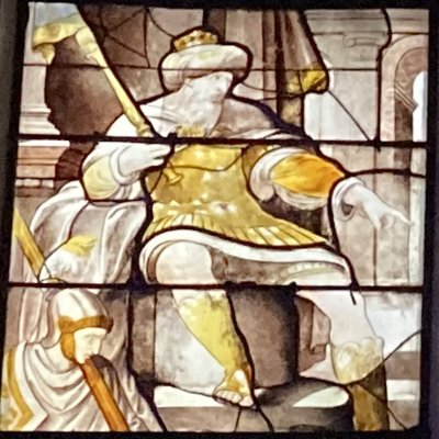 Verrière de saint Alpin face à Attila (Châlons, Église Saint-Alpin)