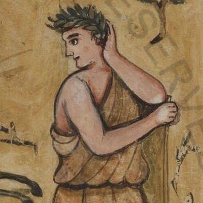 Un berger joue de la flûte à son amant (Bucoliques 2, Vergilius Romanus VatLat 3867, f44v)