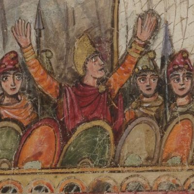 Junon déchaîne les vents sur la flotte d'Énée (Énéide 1, Vergilius Romanus VatLat 3867, f77)