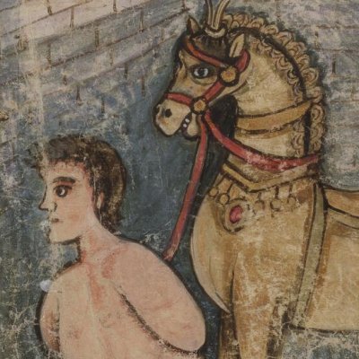 Le traître Sinon comparaît devant Priam (Énéide 2, Vergilius Romanus VatLat 3867, f101)