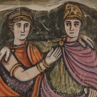 Didon et Énée dans la grotte après la chasse (Énéide 4, Vergilius Romanus VatLat 3867, f106)
