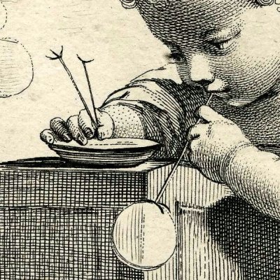 Le petit souffleur de bouteilles de savon - Daullé d'après Boucher