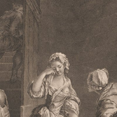 Une jeune fille querellée par sa mère (Les amours champêtres) - Choffard d'après Baudouin