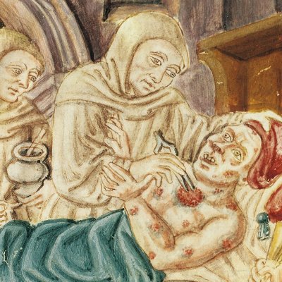 Saint François et ses compagnons soignant des lépreux dans une léproserie (La Franceschina)