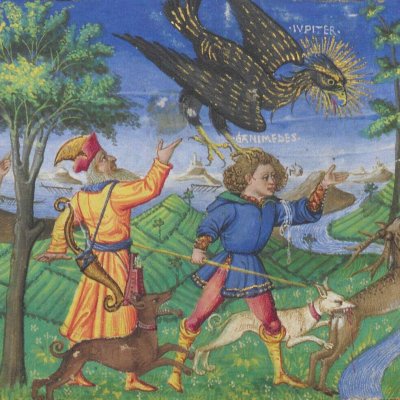 Les causes de la guerre de Troie : Pâris, Ganymède (Énéide, Riccardiana, Ms492, f°61v)