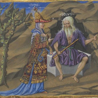 Junon devant l'antre d'Eole (Énéide, Riccardiana, Ms492, f°62r)