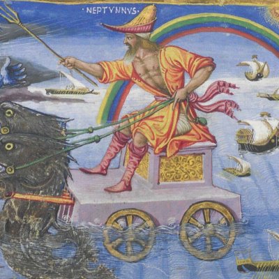 Neptune calme la tempête (Énéide, Riccardiana, Ms492, f°63v)