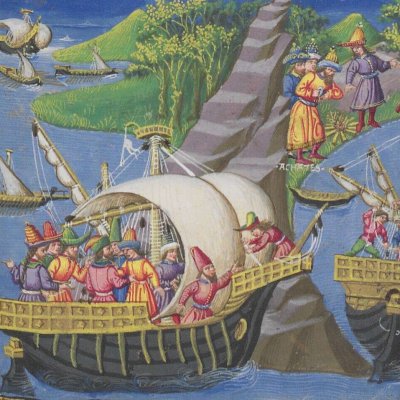 Arrivée d'Énée sur les côtes libyennes (Énéide, Riccardiana, Ms492, f°64r)