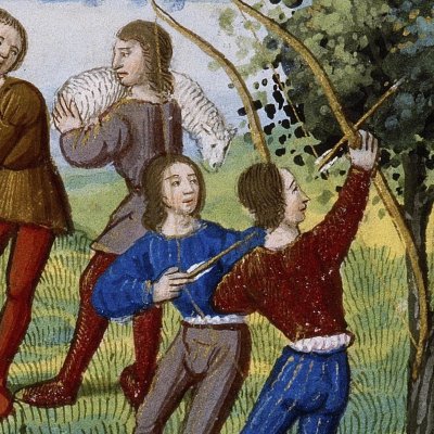 Les jeux siciliens. Lutte et tir à l'arc (Virgile, Énéide 5, Lyon Ms P.A. 27, f108)