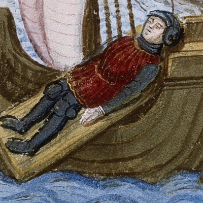 Pallas mort emporté à Pallantée. Mort de Mézence (Virgile, Énéide 11, Lyon Ms P.A. 27, f215)