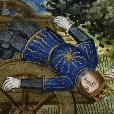 Le cadavre de Turnus (Virgile, Énéide 12, Lyon Ms P.A. 27, f232)