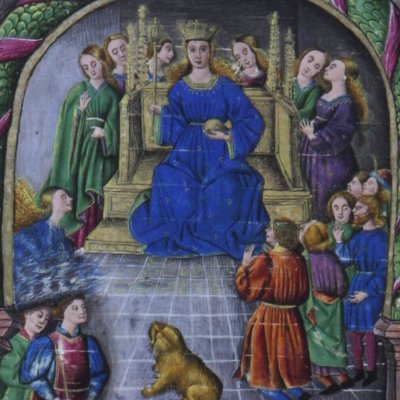 Audience des Troyens par Didon (Virgile, Énéide l1, Valence BH Ms 837, f80v)