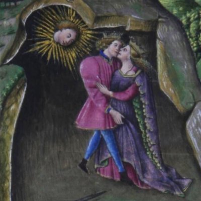 Didon et Énée à la chasse. L'orage et la grotte (Virgile, Énéide l4, Valence BH Ms 837, f111v)