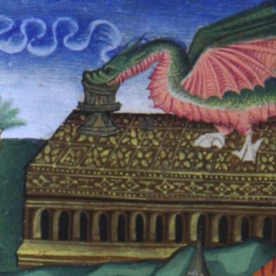Un serpent sur la tombe d'Anchise (Virgile, Énéide l5, Valence BH Ms 837, f145v)