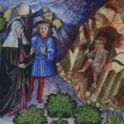 Énée et la sibylle devant les morts prématurés (Virgile, Énéide l6, Valence BH Ms 837, f155v)