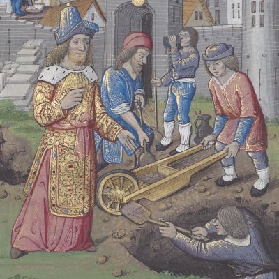 Cambyse interrompt les travaux de fortification de Jérusalem (Mer des Hystoires, t.2, Velins-677)