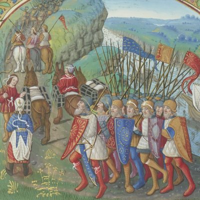 Les Grecs franchissent la montagne (Anabase, tr. Seyssel, Bnf Fr 702)