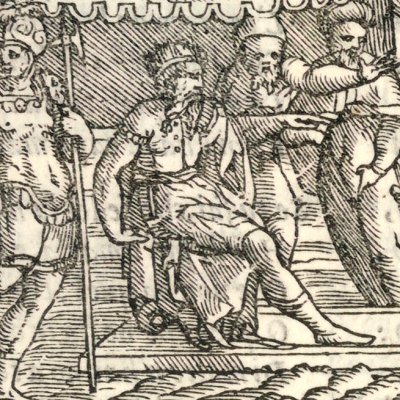 Roland ordonne les funérailles de Brandimart (Roland furieux Perchacino 1567, ch43)