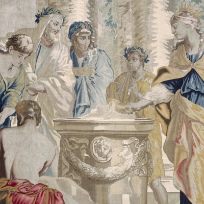 Didon sacrifie à Junon, déesse du mariage (Tenture des amours de Didon) - Wauters d'après Romanelli