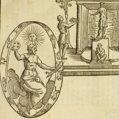 Origines de l'idolâtrie : Belus, Sémiramis et son fils (Cartari, Imagini degli Dei, Padoue Tozzi 1615)