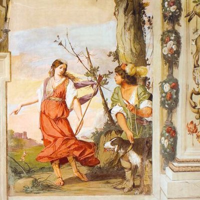 Dorinda blessée par Silvio. L'écharpe de Silvie (Cabinet du Pastor fido, Caldogno) - Carpioni