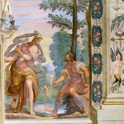 Corisca poursuivie par un satyre. Dafné et Tirsis (Cabinet du Pastor fido, Caldogno) - Carpioni
