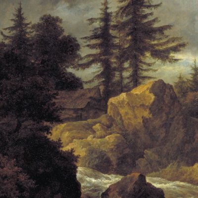 Paysage avec une cascade et une hutte - Ruisdael