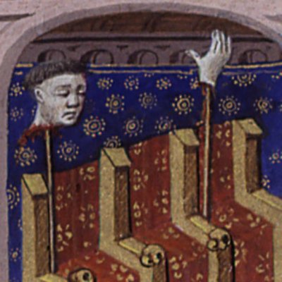 Mort de Cicéron. Sa tête exposée à la Curie (Boccace, De Casibus, Bnf Français 236)