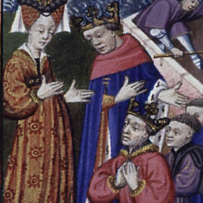 Antoine et Cléopâtre font arrêter Artavasdes (Boccace, De Casibus, Bnf Français 236)