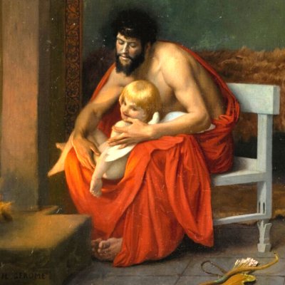 Amour frissonnant se réchauffe devant le feu (Histoire d'Anacréon) - Jean-Léon Gérôme