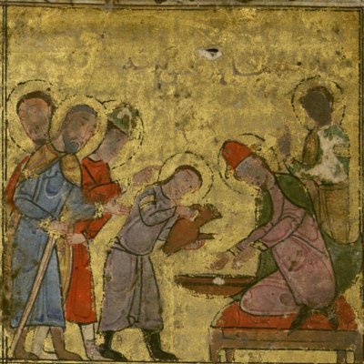 Pilate se lavant les mains (Évangéliaire copte-arabe de Fels, fol 57r)
