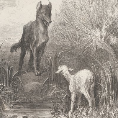 Le loup et l'agneau (Fables de La Fontaine Hachette 1868) - Doré