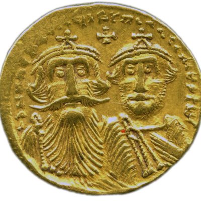 Solidus byzantin avec Héraclius et son fils aîné Héraclius Constantin (Pièces du règne d'Héraclius)