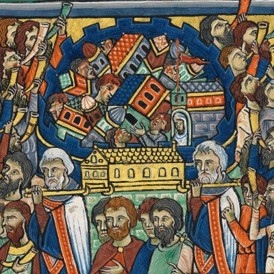 The ark walking around Jericho (Munich Golden Psalter, Clm 835, F21r)