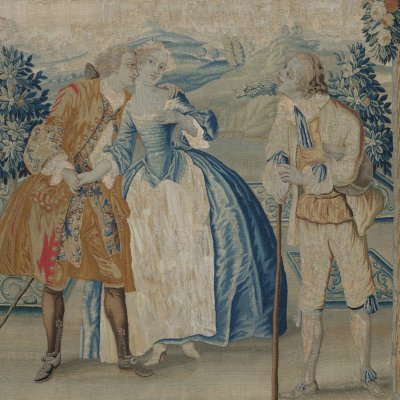 Le baiser volé (Tenture de la Comédie italienne) - atelier de Charles Vigne d'après Pater