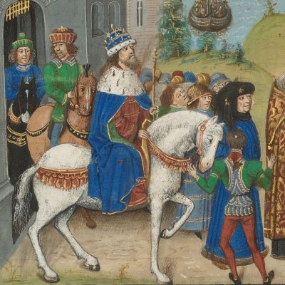 L'empereur byzantin accueille Roussillon et Martel (Histoire de Charles Martel, fol2) - Loyset Liédet 