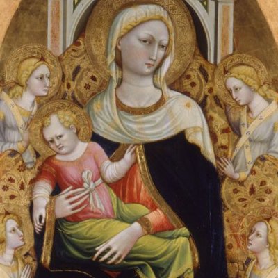 Vierge à l'enfant trônant entre quatre anges (retable de San Niccolò in Cafaggio) - Bicci di Lorenzo