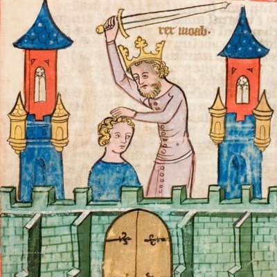 Mesha, roi de Moab, sacrifie son fils (Speculum Humanae salvationis, Hs-2505, F43r)