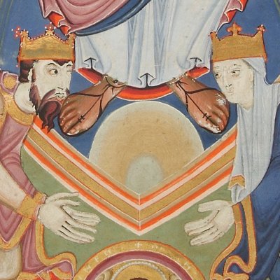 Le Christ en gloire bénissant Conrad II le Salique et Gisèle de Souabe (Évangéliaire d’Henri III, Escorial, Vitrinas 17, F2v)