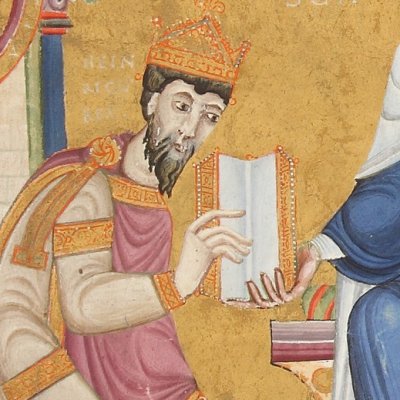 Dédicace du manuscrit à la Vierge (Évangéliaire d’Henri III, Escorial, Vitrinas 17, F3r)