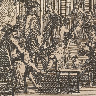 Un Anglais se plaint d'avoir été battu par un Hollandais (Robinson Crusoé, trad. hollandaise, 1721)