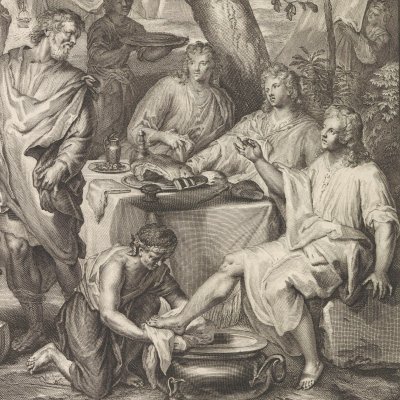 Abraham et les trois anges (Figures de la Bible, 1728) - Jacob de Later d'après Gerard Hoet