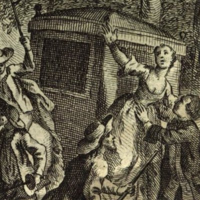 L'attaque du carrosse (Pietro Chiari, La Filosofessa italiana, Venise, Pasinelli, 1756, t4)