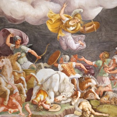Pandare blesse Diomède qui invoque Athéna (Palais Ducal, Salle de Troie) - G. Romano