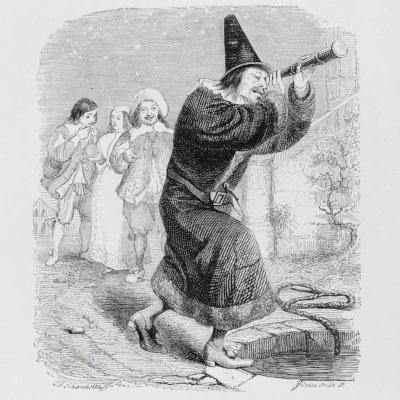 L'astrologue qui se laisse tomber dans un puits (Furne 1847) - Grandville