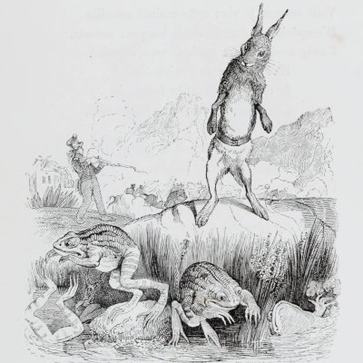 Le lièvre et les grenouilles (Furne 1847) - Maurisset d'après Grandville