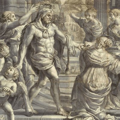 Allégorie pour Alexandre VI. Hercule accueilli par les Hespérides - Spierre d'après Gherardi