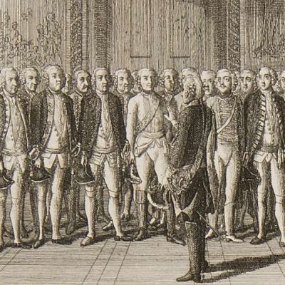 Frédéric II exhorte ses officiers au courage (Brandenburgische Geschichte…) - Chodowiecki