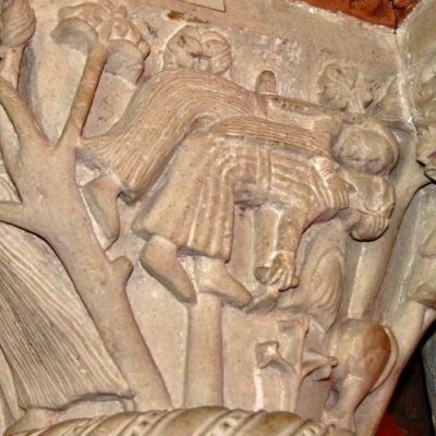 Suicide de Thisbé (Chapiteaux de la cathédrale de Bâle)